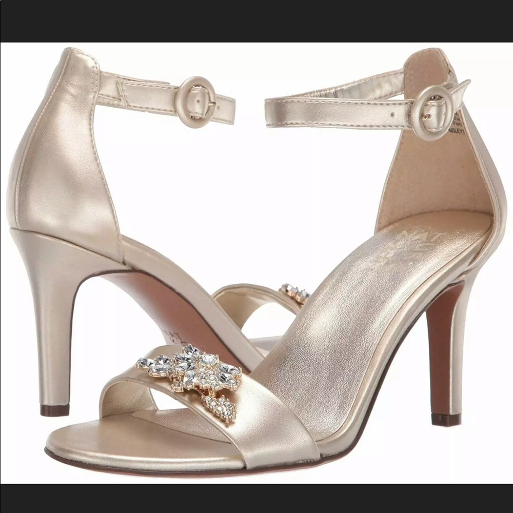 Naturalizer Metallic Gold Embellished Ankle-Strap Sandals